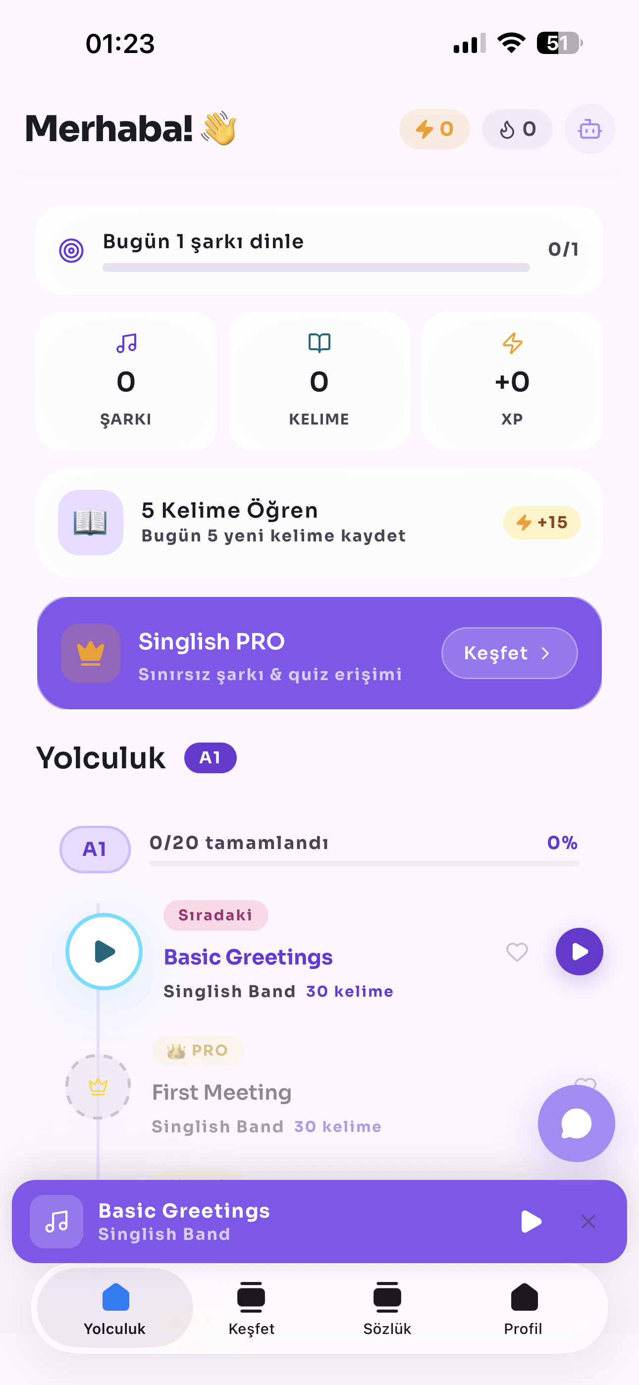 Singlish Ana Sayfa Yolculuk Ekranı