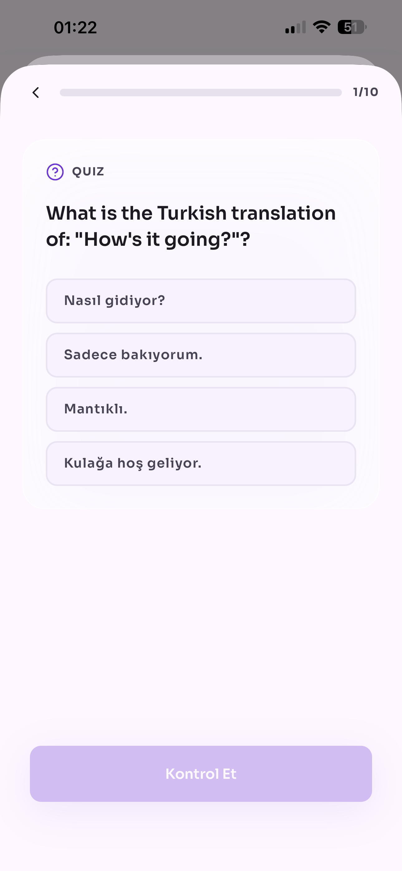 Singlish Şarkı Sonu Quiz Arayüzü